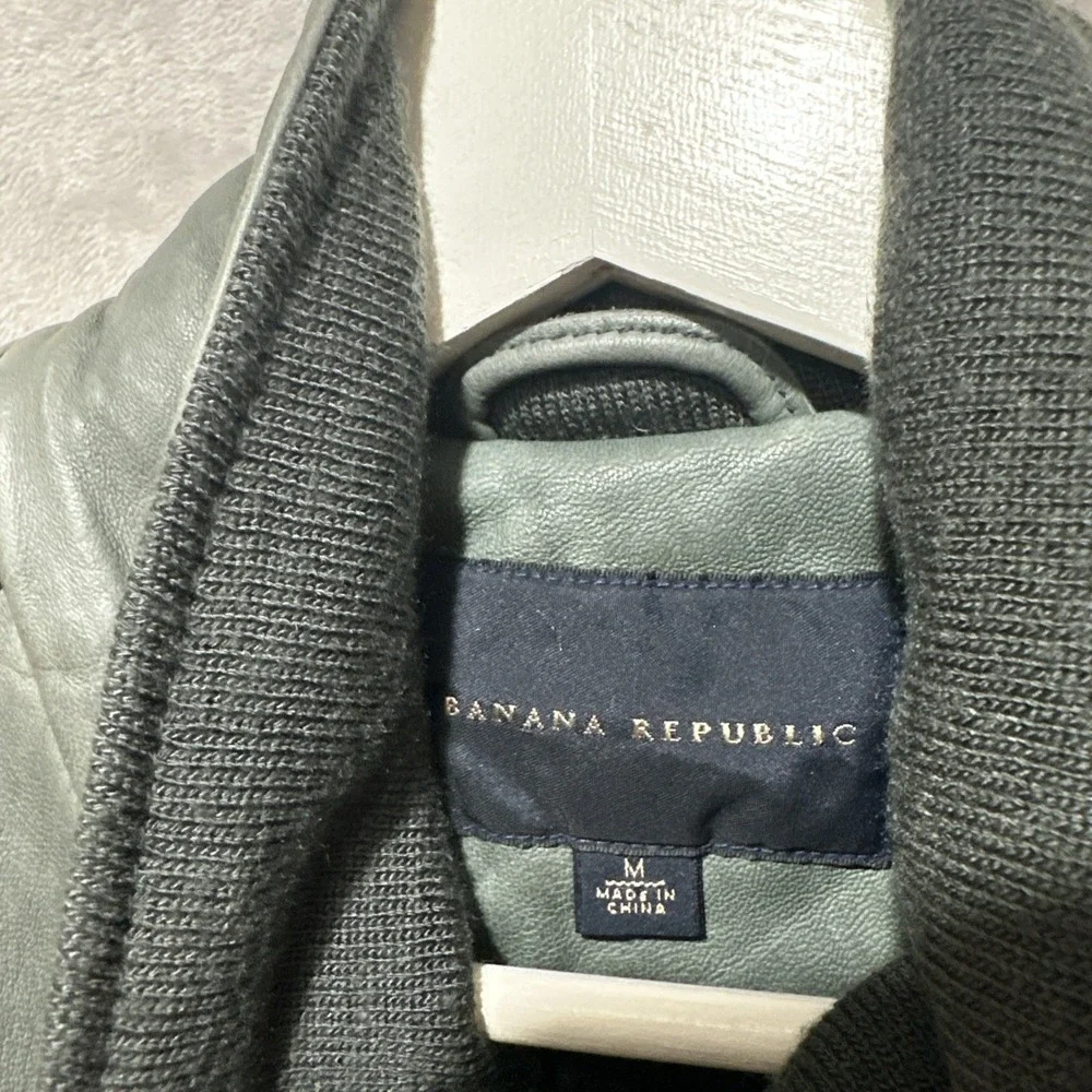 Vintage‎ 90s BANANA REPUBLIC Grey Leather Jacket Men's Size M Bomber Aviator